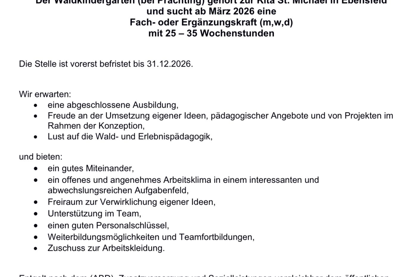 Stellenausschreibung Waldkindergarten