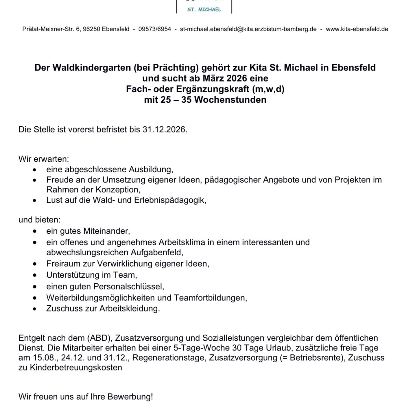 Stellenausschreibung Waldkindergarten